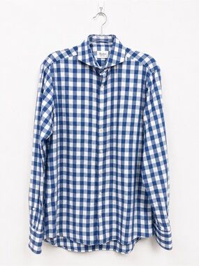 Stenströms Blue/White Check Fitted Body 100% Cotton Dress Shirt